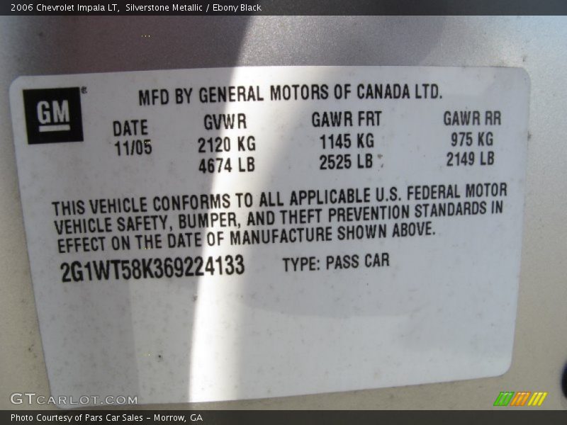 Silverstone Metallic / Ebony Black 2006 Chevrolet Impala LT