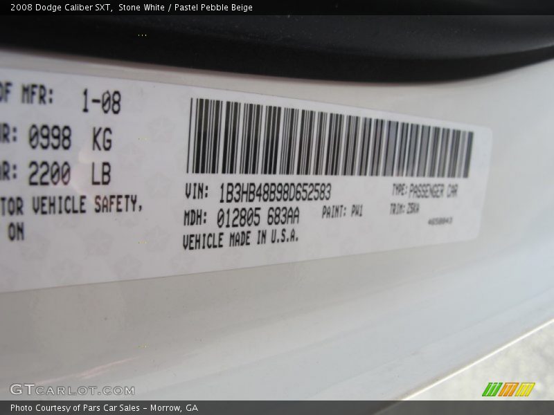 Stone White / Pastel Pebble Beige 2008 Dodge Caliber SXT