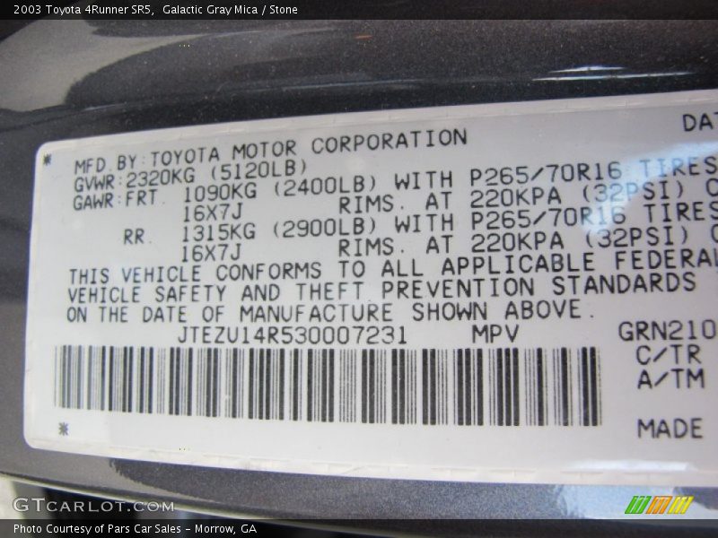 Galactic Gray Mica / Stone 2003 Toyota 4Runner SR5