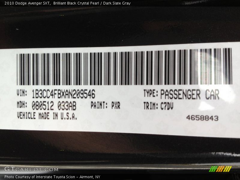 Brilliant Black Crystal Pearl / Dark Slate Gray 2010 Dodge Avenger SXT