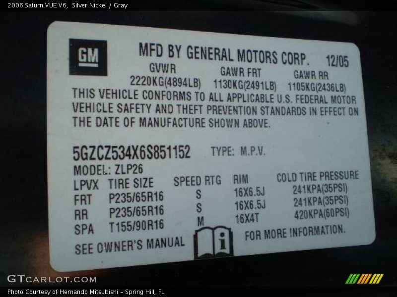 Silver Nickel / Gray 2006 Saturn VUE V6