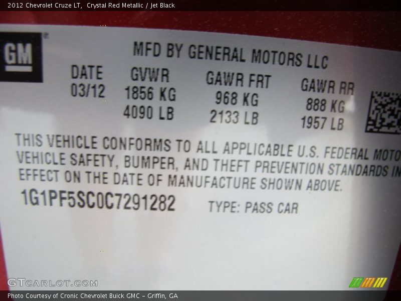Crystal Red Metallic / Jet Black 2012 Chevrolet Cruze LT
