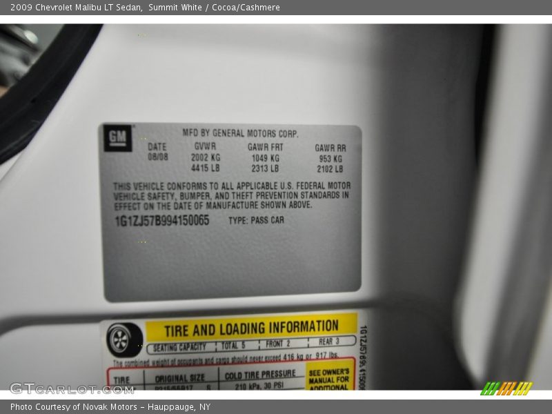 Summit White / Cocoa/Cashmere 2009 Chevrolet Malibu LT Sedan