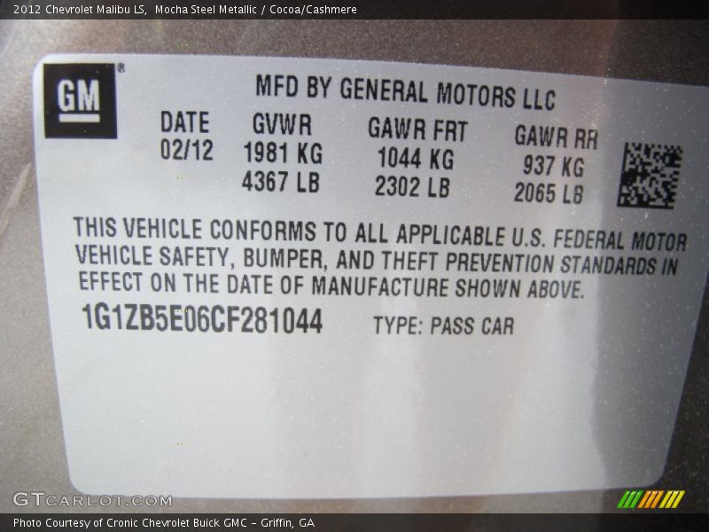 Mocha Steel Metallic / Cocoa/Cashmere 2012 Chevrolet Malibu LS