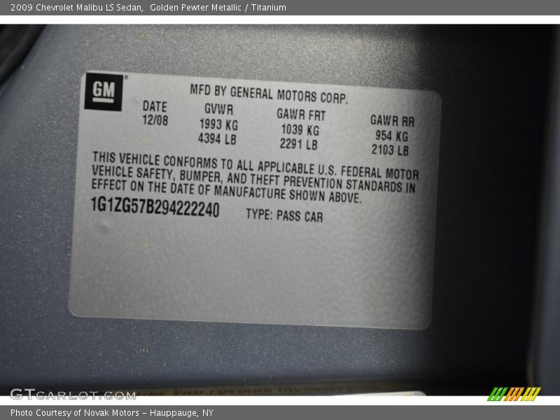 Golden Pewter Metallic / Titanium 2009 Chevrolet Malibu LS Sedan