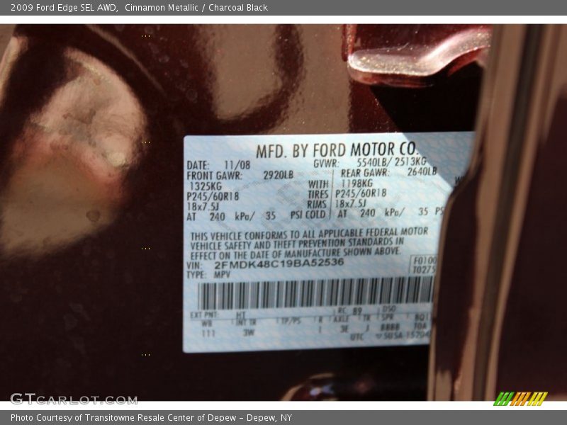 2009 Edge SEL AWD Cinnamon Metallic Color Code HT