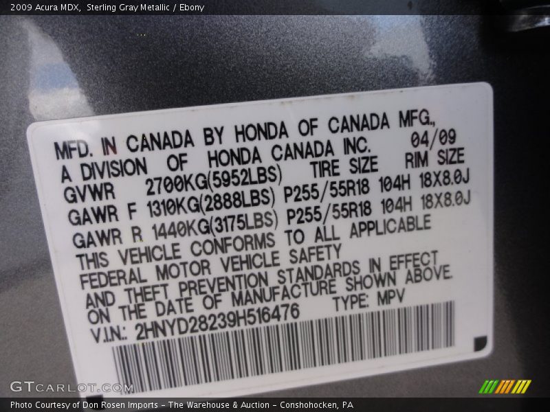 Sterling Gray Metallic / Ebony 2009 Acura MDX