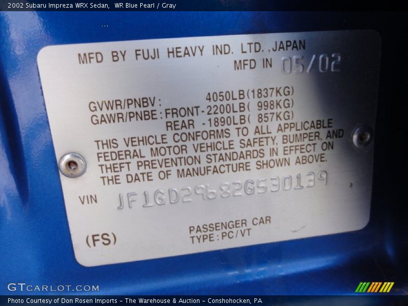 WR Blue Pearl / Gray 2002 Subaru Impreza WRX Sedan