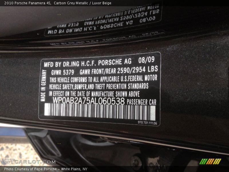 Carbon Grey Metallic / Luxor Beige 2010 Porsche Panamera 4S