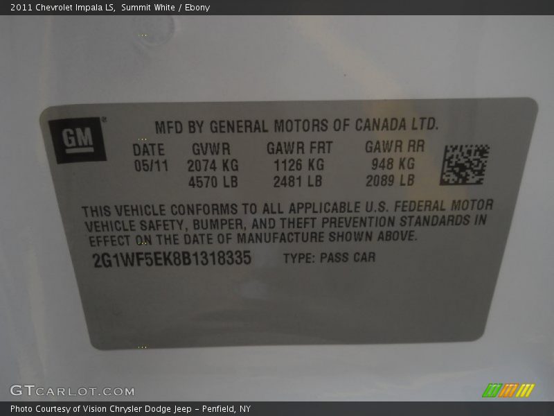 Summit White / Ebony 2011 Chevrolet Impala LS
