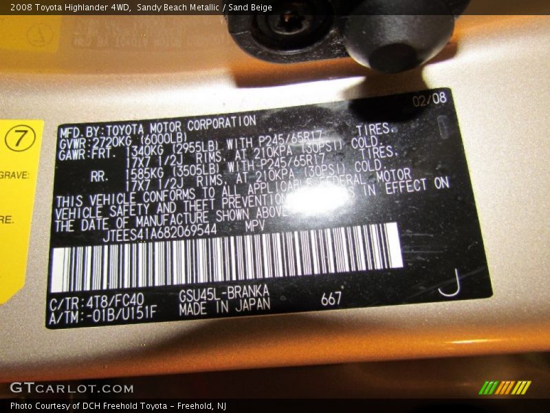 Sandy Beach Metallic / Sand Beige 2008 Toyota Highlander 4WD