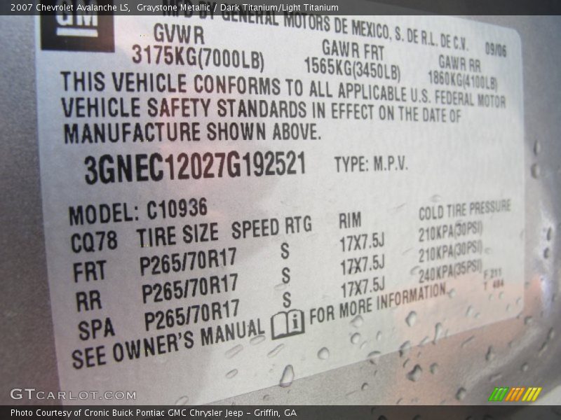 Graystone Metallic / Dark Titanium/Light Titanium 2007 Chevrolet Avalanche LS