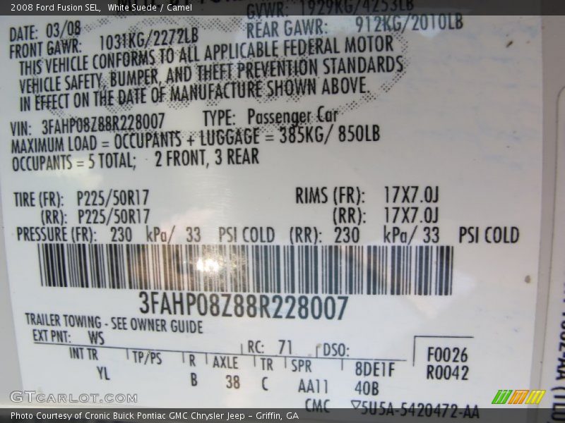 2008 Fusion SEL White Suede Color Code WS