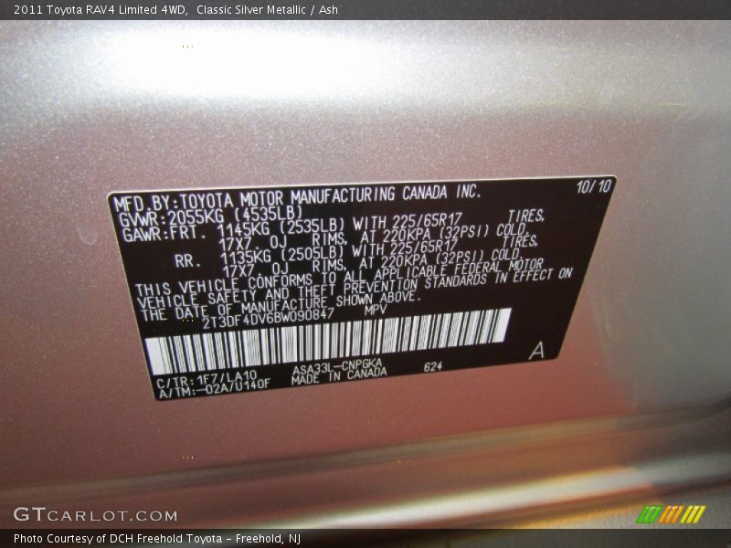 Classic Silver Metallic / Ash 2011 Toyota RAV4 Limited 4WD