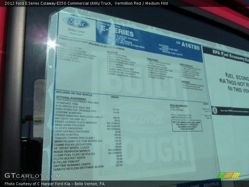  2012 E Series Cutaway E350 Commercial Utility Truck Window Sticker