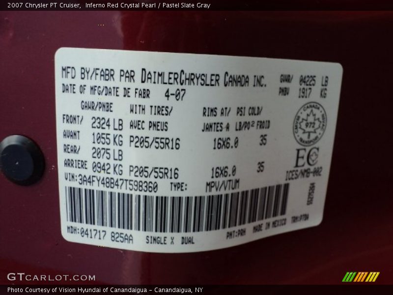 Inferno Red Crystal Pearl / Pastel Slate Gray 2007 Chrysler PT Cruiser