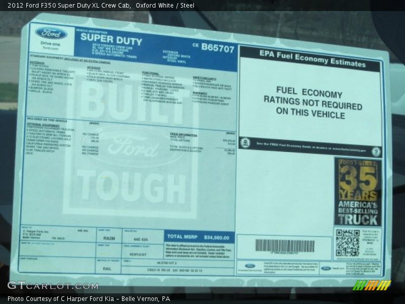  2012 F350 Super Duty XL Crew Cab Window Sticker