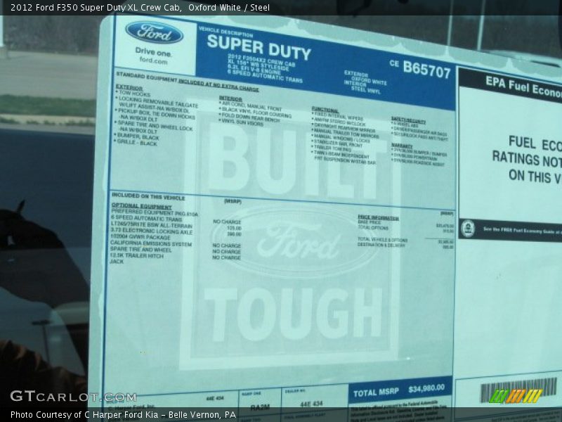  2012 F350 Super Duty XL Crew Cab Window Sticker
