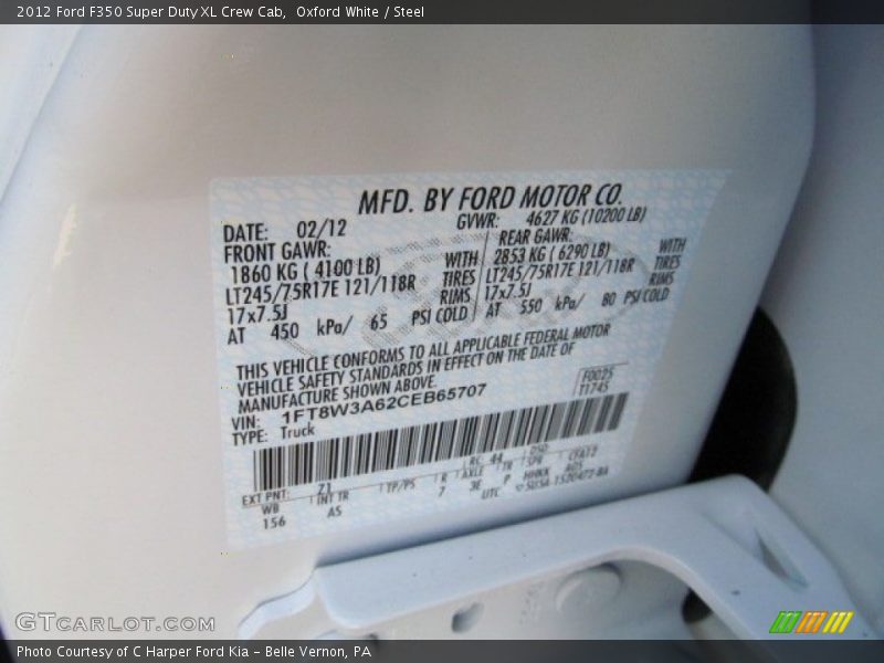 2012 F350 Super Duty XL Crew Cab Oxford White Color Code Z1