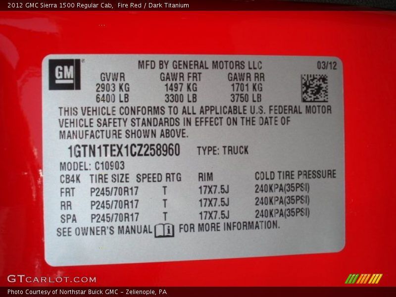 Fire Red / Dark Titanium 2012 GMC Sierra 1500 Regular Cab