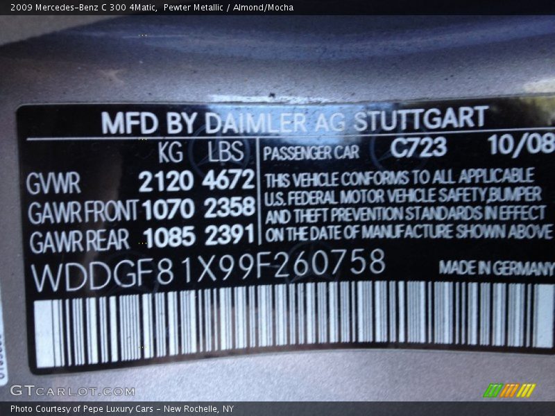 2009 C 300 4Matic Pewter Metallic Color Code 723