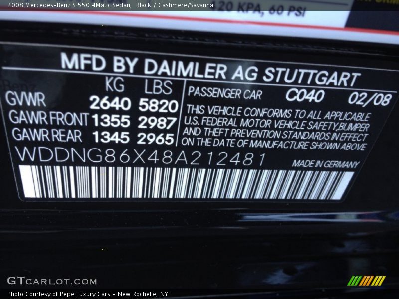 Black / Cashmere/Savanna 2008 Mercedes-Benz S 550 4Matic Sedan