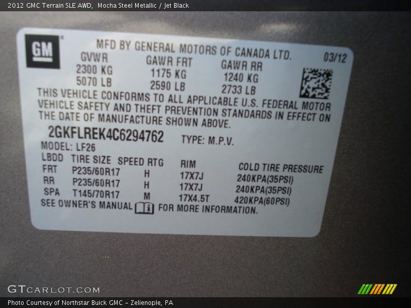 Mocha Steel Metallic / Jet Black 2012 GMC Terrain SLE AWD
