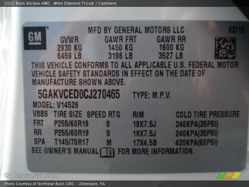 White Diamond Tricoat / Cashmere 2012 Buick Enclave AWD