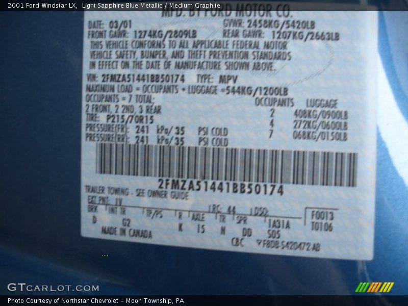 Light Sapphire Blue Metallic / Medium Graphite 2001 Ford Windstar LX