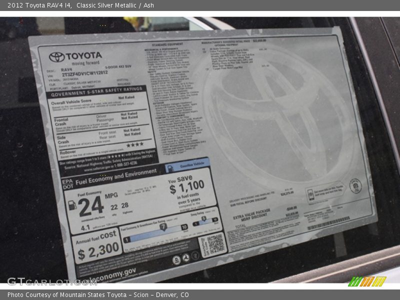  2012 RAV4 I4 Window Sticker