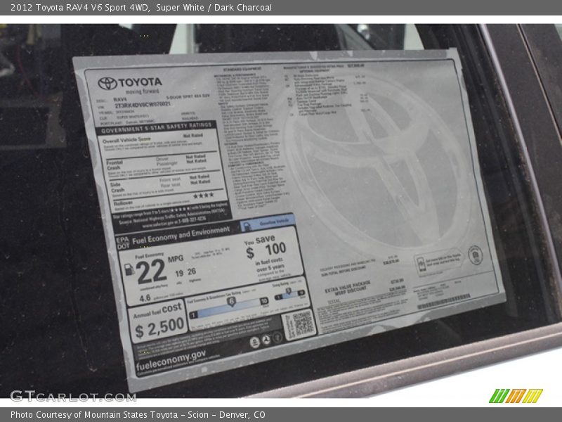  2012 RAV4 V6 Sport 4WD Window Sticker