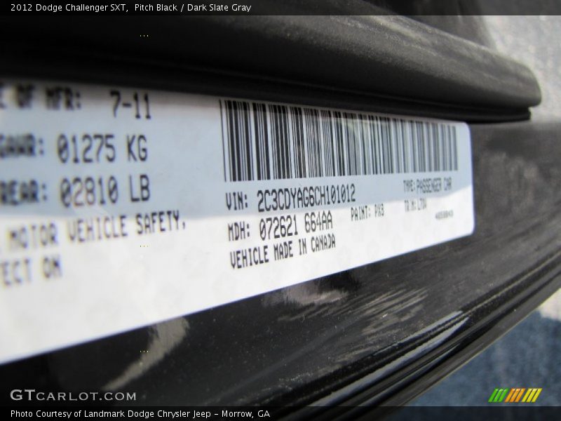 Pitch Black / Dark Slate Gray 2012 Dodge Challenger SXT