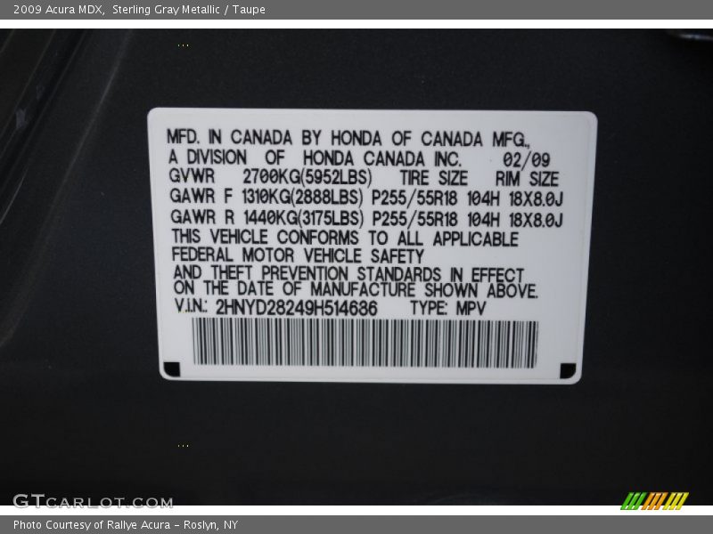 Sterling Gray Metallic / Taupe 2009 Acura MDX