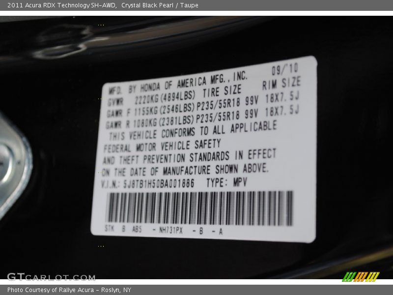 Crystal Black Pearl / Taupe 2011 Acura RDX Technology SH-AWD