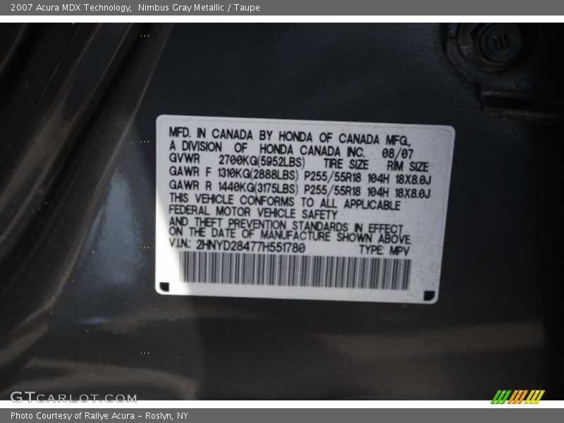 Nimbus Gray Metallic / Taupe 2007 Acura MDX Technology
