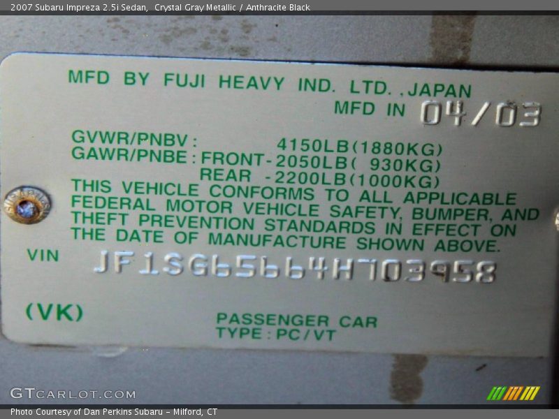 Crystal Gray Metallic / Anthracite Black 2007 Subaru Impreza 2.5i Sedan