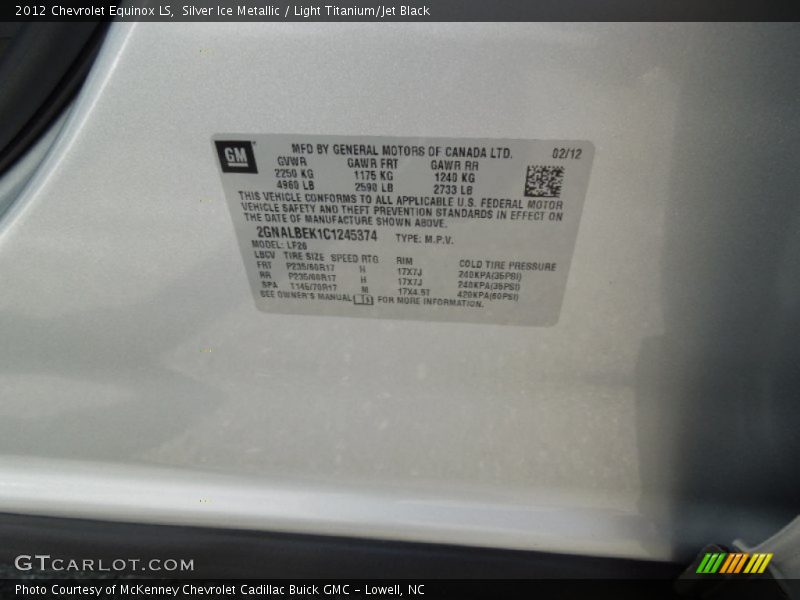 Silver Ice Metallic / Light Titanium/Jet Black 2012 Chevrolet Equinox LS