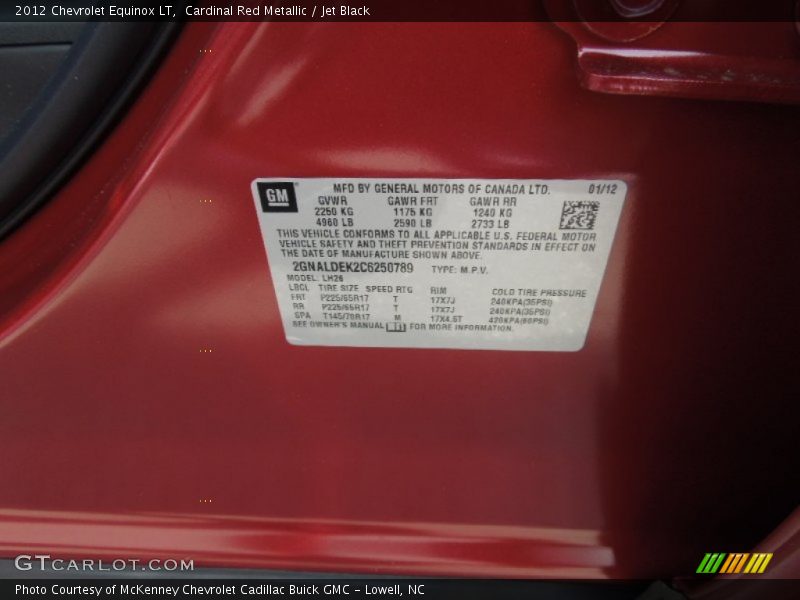 Cardinal Red Metallic / Jet Black 2012 Chevrolet Equinox LT