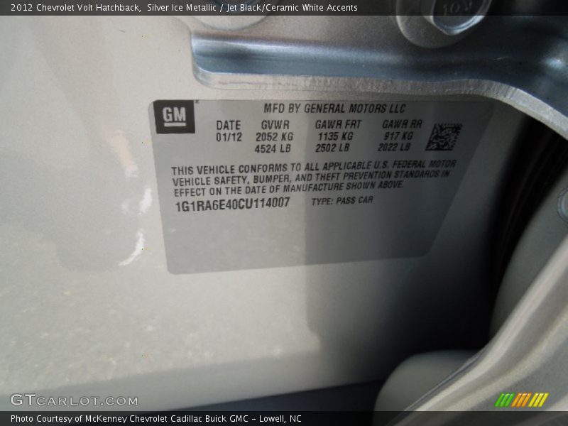 Silver Ice Metallic / Jet Black/Ceramic White Accents 2012 Chevrolet Volt Hatchback