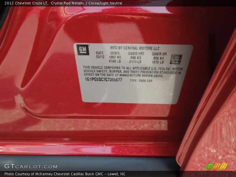Crystal Red Metallic / Cocoa/Light Neutral 2012 Chevrolet Cruze LT