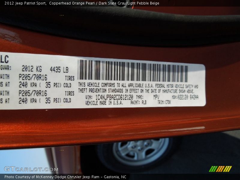 2012 Patriot Sport Copperhead Orange Pearl Color Code PLB