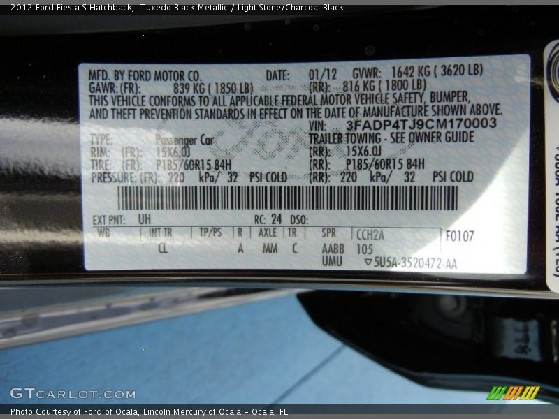 2012 Fiesta S Hatchback Tuxedo Black Metallic Color Code UH