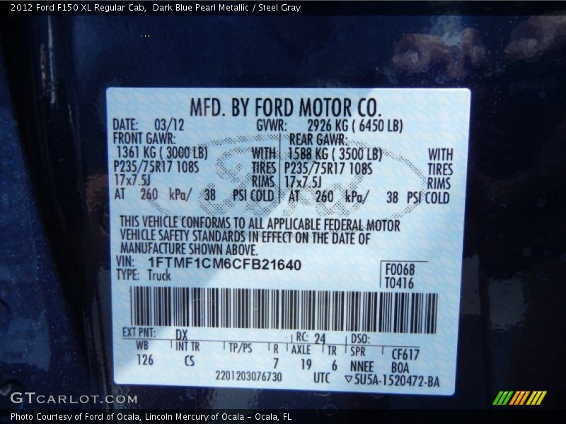 Dark Blue Pearl Metallic / Steel Gray 2012 Ford F150 XL Regular Cab