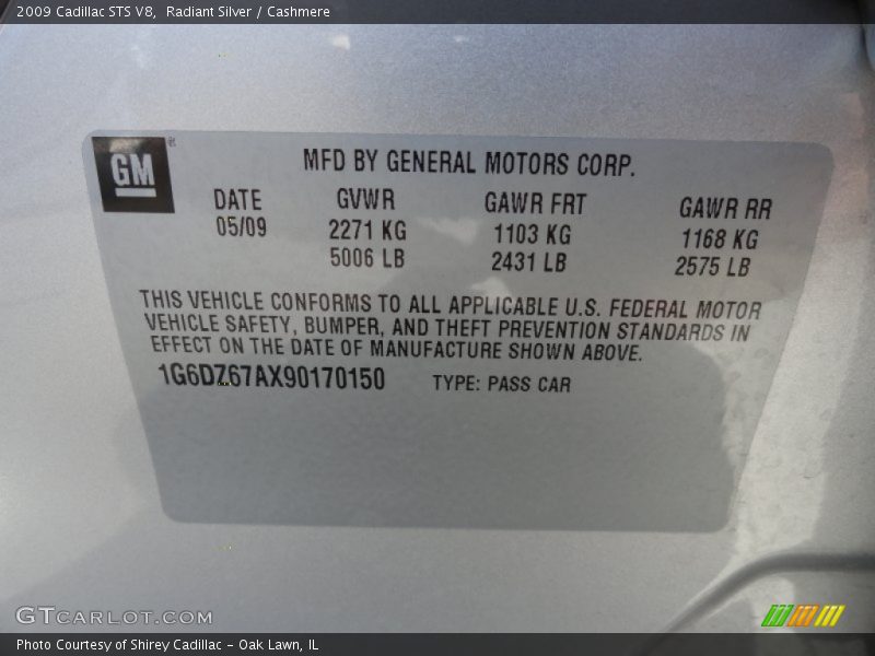 Radiant Silver / Cashmere 2009 Cadillac STS V8