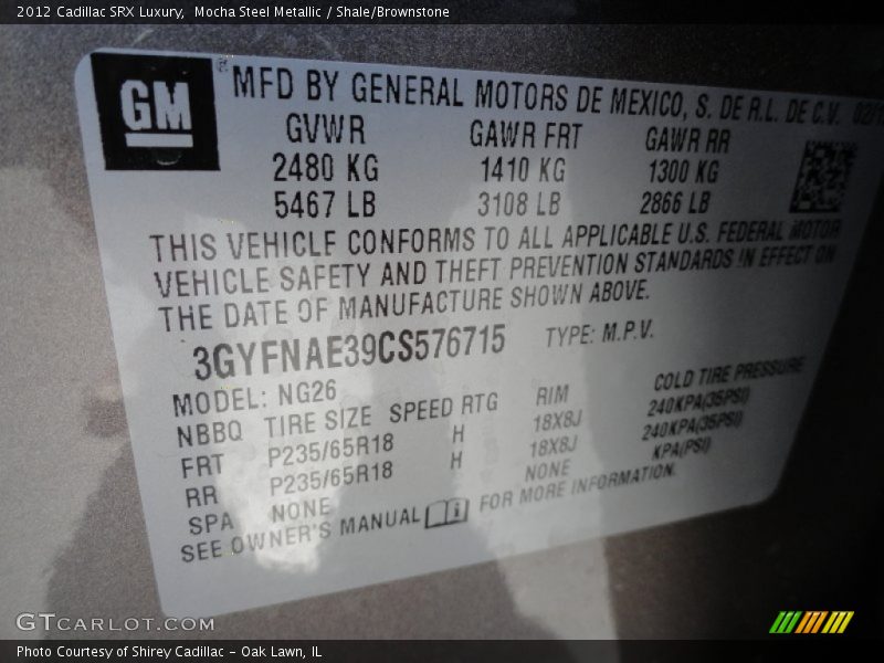 Mocha Steel Metallic / Shale/Brownstone 2012 Cadillac SRX Luxury