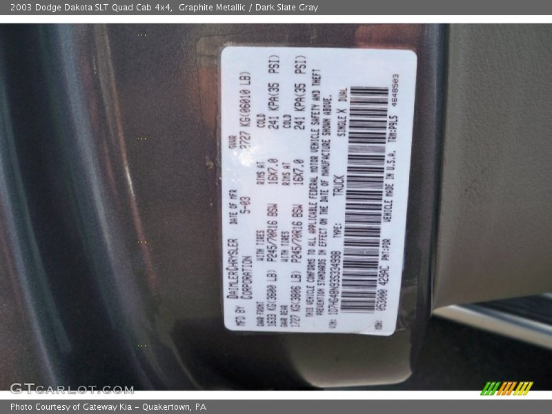 Graphite Metallic / Dark Slate Gray 2003 Dodge Dakota SLT Quad Cab 4x4