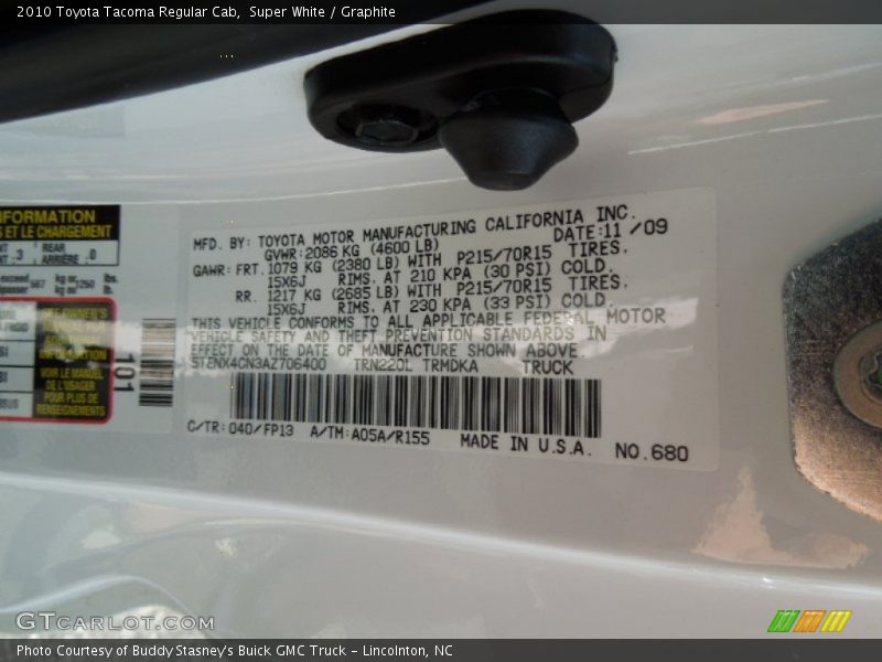 Super White / Graphite 2010 Toyota Tacoma Regular Cab