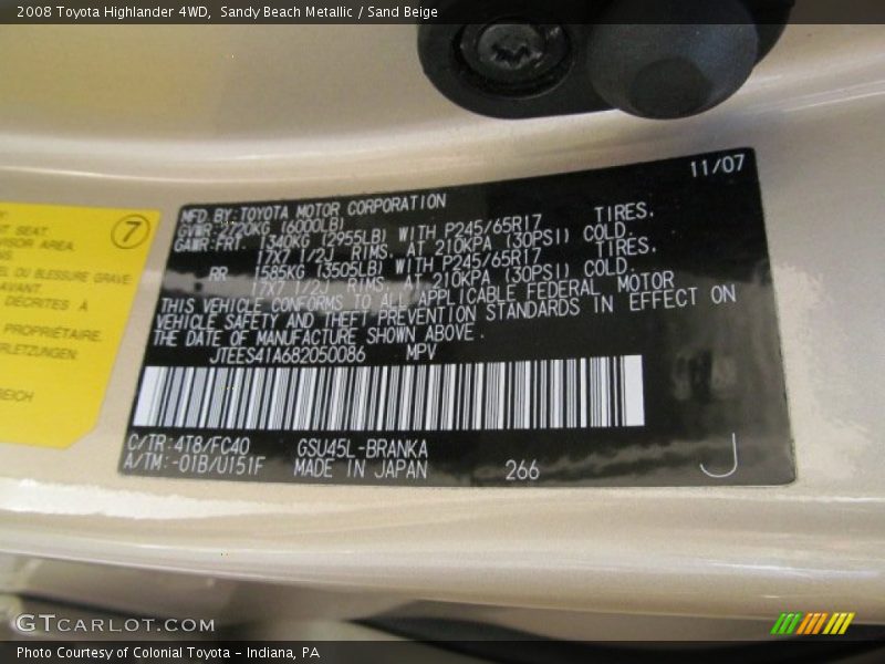 Sandy Beach Metallic / Sand Beige 2008 Toyota Highlander 4WD