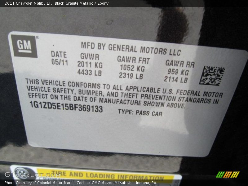 Black Granite Metallic / Ebony 2011 Chevrolet Malibu LT