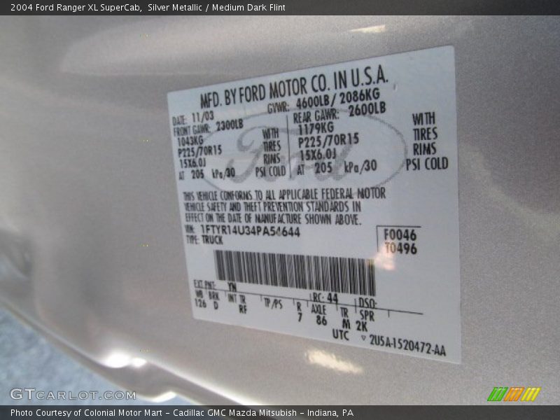 Silver Metallic / Medium Dark Flint 2004 Ford Ranger XL SuperCab